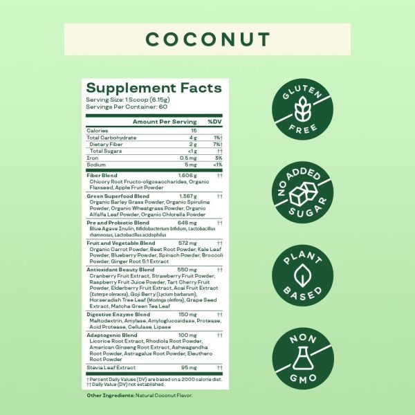 Bloom Nutrition Greens & Superfoods Powder, for Digestive Health, Coconut, 30 Servings - Image 4
