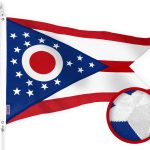 G128 Ohio OH State Flag | 2.5x4 Ft | StormFlyer Series Embroidered 220GSM Spun Polyester | Embroidered Design, Indoor/Outdoor, Brass Grommets, Heavy Duty, All Weather