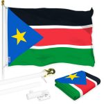 G128 Combo Pack: 6 Ft Tangle Free Aluminum Spinning Flagpole (White) & South Sudan South Sudanese Flag 3x5 Ft, LiteWeave Pro Series Printed 150D Polyester | Pole with Flag Included