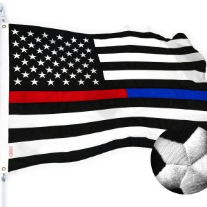 G128 - Thin Blue Line Police & Thin Red Line Firefighter Heavy Duty 220GSM Tough Spun Polyester Embroidered 2x3ft US American Flag Brass Grommets Honoring Law Enforcement Officers First Responder