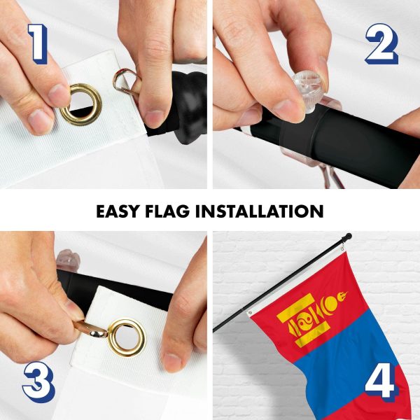 G128 Combo Pack: 6 Ft Tangle Free Aluminum Spinning Flagpole (Black) & Mongolia Mongolian Flag 3x5 Ft, LiteWeave Pro Series Printed 150D Polyester | Pole with Flag Included - Image 7