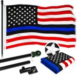 G128 - 5 Feet Tangle Free Spinning Flagpole (Black) Blue Lives Matter Flag Brass Grommets Embroidered 2x3 ft (Flag Included) Aluminum Flag Pole