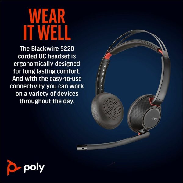 Poly Blackwire 5220 Stereo USB-C Headset + 3.5mm Plug + USB-C/A Adapter - Image 2