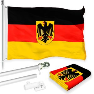 G128 Combo Pack: Flag Pole 6 FT Silver Tangle Free & Germany German Ensign Flag 3x5 FT Printed 150D Polyester