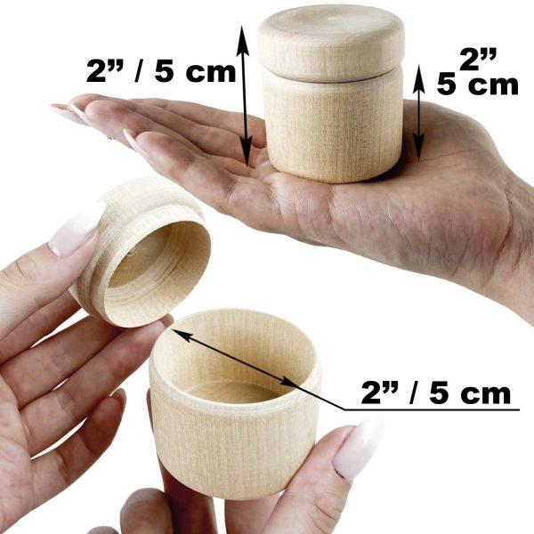 Unpainted Wooden Round Boxes with Lids   Set of 10 Mini Wood Craft Boxes   DIY Storage Containers for Crafts   Unfinished Blank Trinket Wood Boxes Size 2x2 Inch - Image 2