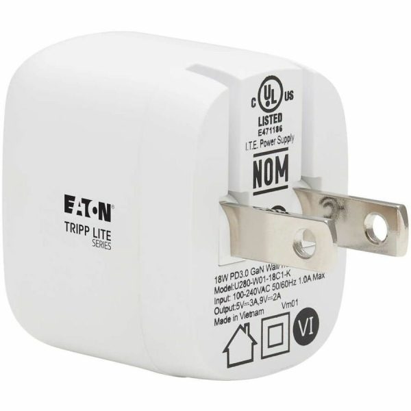 Eaton Tripp Lite Series Compact USB-C Wall Charger with USB-C to Lightning Cable - 18W PD Charging, GaN Technology, White - Image 6