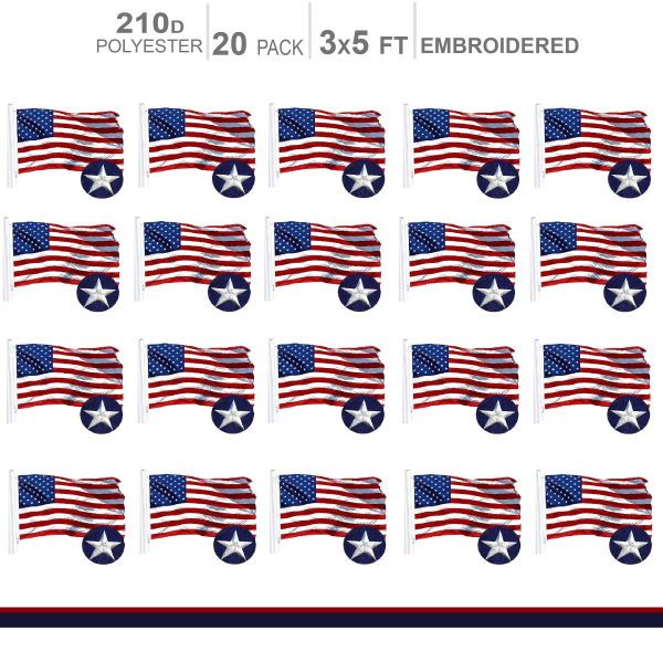 MULTI PACK: American Flag 210D Embroidered Polyester 3x5 Ft  - 20 PACK