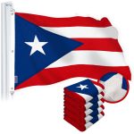 G128 5 Pack: Puerto Rico Puerto Rican Flag | 5x8 Ft | StormFlyer Series Embroidered 220GSM Spun Polyester | Embroidered Design, Indoor/Outdoor, Brass Grommets, Heavy Duty, All Weather