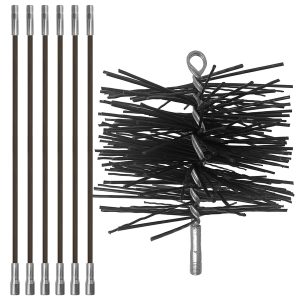 Chromex ADX1-1028 18-Ft. Chimney Cleaning Kit with Six 3-Ft. Fiberglass Rods, Premium Poly Brush, and 1/4-In. NPT Fittings (8 In. Brush)