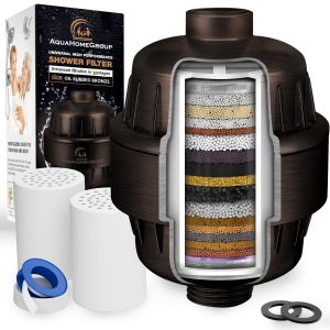 20 Stage Shower Head Filter with Vitamin C E A for Hard Water High Output Filter to Remove Chlorine and Fluoride 2 Replacement Cartridges Consistent Flow Showerhead Filter