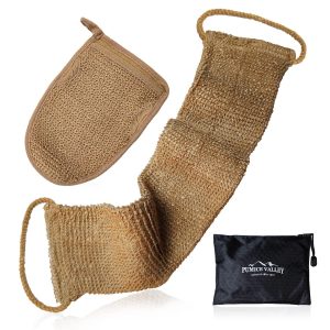 Natural Back Scrubber for Shower for Men and Women   Set of 2 Hemp Exfoliating Body Scrubbers   Long Back Washer Sleeve & Bath Scrub Mitten for Deep Cleaning & Skin Relax