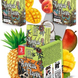 Small Fruit Hookah Flavors Set 3 x 50g non tobacco hookah flavor for your Hookah Bowl (Tropical fruit mix Peach Mango) Hookah Bundle Pack of 3 Try these Tobacco Free Shisha