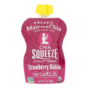 Mamma Chia Squeeze Vitality Snack - Strawberry Banana - Case of 16 - 3.5 oz.