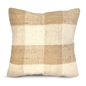 The Fine Living Co. Jute Throw Pillow Covers Braided Decorative Pillow Covers Farmhouse Accent Pillows for Couch Living Room Decor 18 x 18 inch Natural & Ivory 1Pc