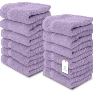 Luxury Washcloths for Bathroom Hotel Spa Kitchen Set Circlet Egyptian Cotton Highly Absorbent Hotel Quality Face Towels Bulk Set of 12 13x13 Inch (Lavender)