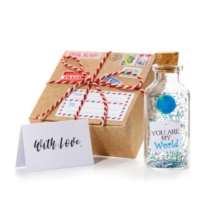 Anniversary Present for Her & Him Valentines Day Romantic Gift to Boyfriend Girlfriend Message I Love You Gifts Wife Husband (World in Big Bottle   You Are My World In Craft Gift Box)