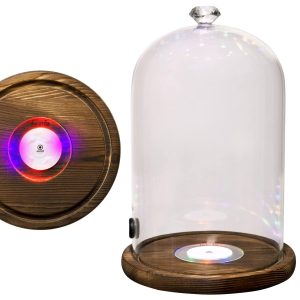 Smoking Gun Accessory LED lights Glass Dome 9 x 5.7 Lid Wooden Base Glass Smoke infuser Cover Lid for Cocktail Smoker Dome for Cold Smoke Smoking Cloche for Drinks