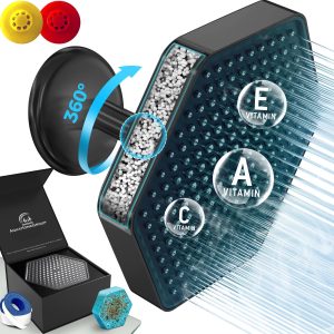 Luxury Filtered Shower Head High Pressure Rain Showerhead with Filter for Chlorine Rust Sediments Water Filter Shower Head with Vitamin C E A SPA Effect (Patent Pending)